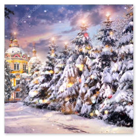 Interno della basilica addobbata per Natale con il coro schierato